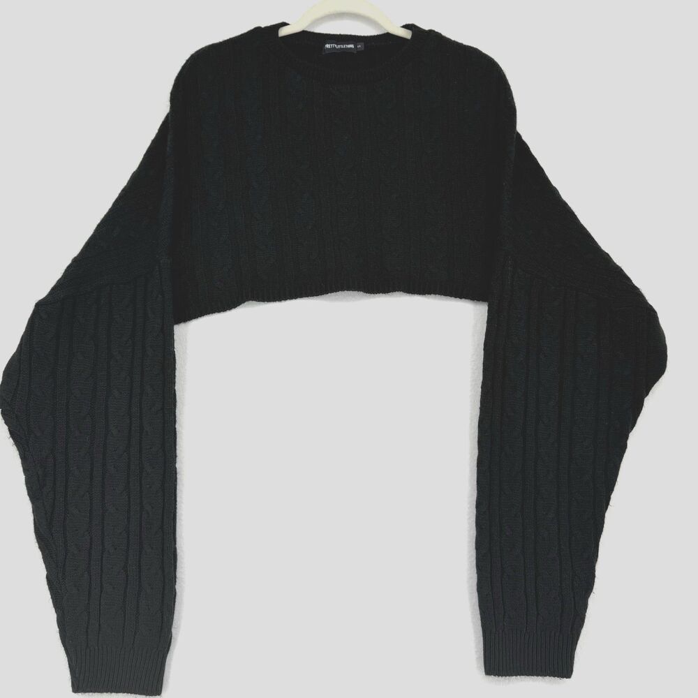 PrettyLittleThing Cable Knit Shrug Sweater Women’s S Black Extreme Crop Bolero